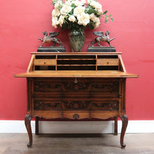 Load image into Gallery viewer, x SOLD Antique French Writing Bureau with Shaped Drawer Fronts Brass Handles Internal Drawers and Scroll Feet. B12738
