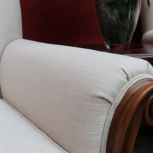 Load image into Gallery viewer, Pair of Vintage European Walnut Upholstered Armchairs, Linen Fabric. B13122
