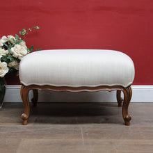 Load image into Gallery viewer, Vintage European Walnut Upholstered Footstool Ottoman, Linen Fabric. B13121
