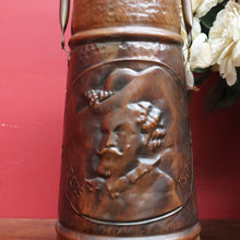 Load image into Gallery viewer, x SOLD Antique Dutch Copper Coal Scuttle Marked Hubens with Musketeer Imprint and Dual Handles. B12856
