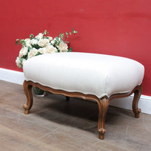 Load image into Gallery viewer, Vintage European Walnut Upholstered Footstool Ottoman, Linen Fabric. B13121
