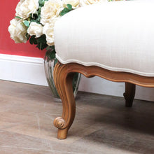 Load image into Gallery viewer, Vintage European Walnut Upholstered Footstool Ottoman, Linen Fabric. B13121
