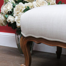 Load image into Gallery viewer, Vintage European Walnut Upholstered Footstool Ottoman, Linen Fabric. B13121
