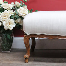 Load image into Gallery viewer, Vintage European Walnut Upholstered Footstool Ottoman, Linen Fabric. B13121
