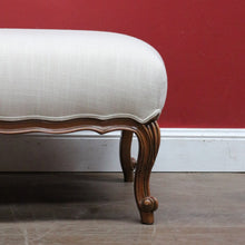 Load image into Gallery viewer, Vintage European Walnut Upholstered Footstool Ottoman, Linen Fabric. B13121
