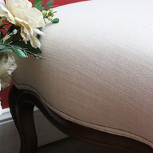 Load image into Gallery viewer, Vintage European Walnut Upholstered Footstool Ottoman, Linen Fabric. B13121
