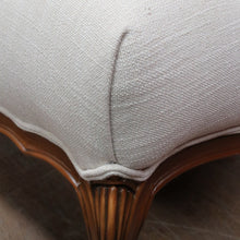 Load image into Gallery viewer, Vintage European Walnut Upholstered Footstool Ottoman, Linen Fabric. B13121

