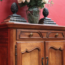 Load image into Gallery viewer, Antique French Oak Two Door Hall Cabinet with Single Drawer Panelled Doors Brass Handles and Fixed Shelf. B12850
