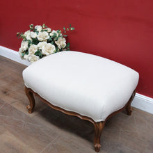 Load image into Gallery viewer, Vintage European Walnut Upholstered Footstool Ottoman, Linen Fabric. B13121
