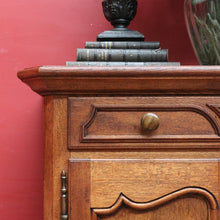 Load image into Gallery viewer, Antique French Oak Two Door Hall Cabinet with Single Drawer Panelled Doors Brass Handles and Fixed Shelf. B12850
