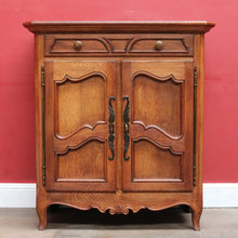 Load image into Gallery viewer, Antique French Oak Two Door Hall Cabinet with Single Drawer Panelled Doors Brass Handles and Fixed Shelf. B12850
