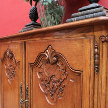 Load image into Gallery viewer, x SOLD Antique French Oak Two Door Cabinet with Carved Detail Brass Escutcheons Narrow Depth and Key. B12855
