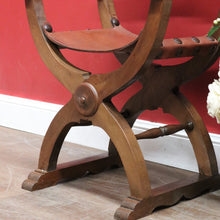 Load image into Gallery viewer, Vintage Italian Savonarola Style Leather Seat Chair with Carved Coat of Arms. B13098
