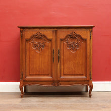 Load image into Gallery viewer, x SOLD Antique French Oak Two Door Cabinet with Carved Detail Brass Escutcheons Narrow Depth and Key. B12855
