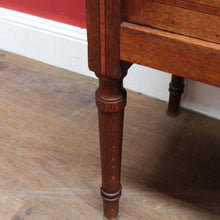 Load image into Gallery viewer, x SOLD Pair of French Oak Bedside Tables with Eggshell Marble Tops Brass Drop Handles and Storage. B12742

