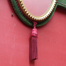 Load image into Gallery viewer, x SOLD Antique French Coat Rack with Four Large Hooks Green Velvet Backing and Oval Mirror. B12796
