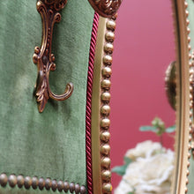 Load image into Gallery viewer, x SOLD Antique French Coat Rack with Four Large Hooks Green Velvet Backing and Oval Mirror. B12796
