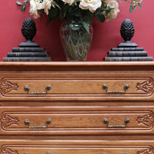 Load image into Gallery viewer, x SOLD Vintage French Chest of Three Drawers with Metal Handles and Carved End Detail. B12772
