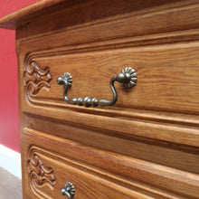 Load image into Gallery viewer, x SOLD Vintage French Chest of Three Drawers with Metal Handles and Carved End Detail. B12772
