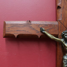 Load image into Gallery viewer, Large Antique French Oak and Brass Wooden Crucifix with Carved Thorn Detail. B12798
