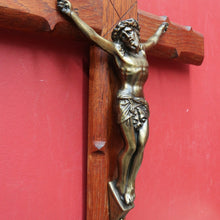 Load image into Gallery viewer, Large Antique French Oak and Brass Wooden Crucifix with Carved Thorn Detail. B12798
