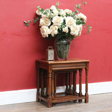 Load image into Gallery viewer, x SOLD Set of French Oak Nesting Tables with Graduated Sizes Stretcher Bases and Turned Legs. B12843
