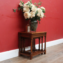 Load image into Gallery viewer, x SOLD Set of French Oak Nesting Tables with Graduated Sizes Stretcher Bases and Turned Legs. B12843

