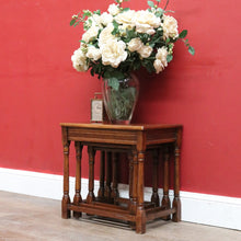 Load image into Gallery viewer, x SOLD Set of French Oak Nesting Tables with Graduated Sizes Stretcher Bases and Turned Legs. B12843

