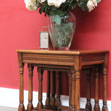 Load image into Gallery viewer, x SOLD Set of French Oak Nesting Tables with Graduated Sizes Stretcher Bases and Turned Legs. B12843

