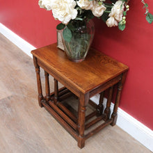 Load image into Gallery viewer, x SOLD Set of French Oak Nesting Tables with Graduated Sizes Stretcher Bases and Turned Legs. B12843
