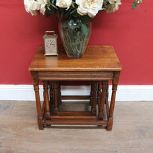 Load image into Gallery viewer, x SOLD Set of French Oak Nesting Tables with Graduated Sizes Stretcher Bases and Turned Legs. B12843

