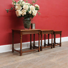 Load image into Gallery viewer, x SOLD Set of French Oak Nesting Tables with Graduated Sizes Stretcher Bases and Turned Legs. B12843
