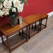 Load image into Gallery viewer, x SOLD Set of French Oak Nesting Tables with Graduated Sizes Stretcher Bases and Turned Legs. B12843
