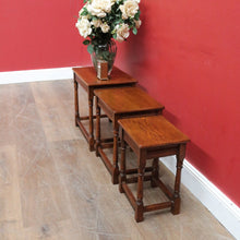 Load image into Gallery viewer, x SOLD Set of French Oak Nesting Tables with Graduated Sizes Stretcher Bases and Turned Legs. B12843

