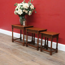 Load image into Gallery viewer, x SOLD Set of French Oak Nesting Tables with Graduated Sizes Stretcher Bases and Turned Legs. B12843
