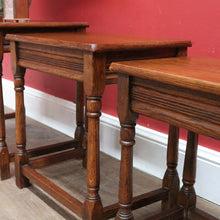 Load image into Gallery viewer, x SOLD Set of French Oak Nesting Tables with Graduated Sizes Stretcher Bases and Turned Legs. B12843
