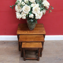 Load image into Gallery viewer, x SOLD Set of French Oak Nesting Tables with Graduated Sizes Stretcher Bases and Turned Legs. B12843
