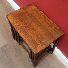 Load image into Gallery viewer, x SOLD Set of French Oak Nesting Tables with Graduated Sizes Stretcher Bases and Turned Legs. B12843
