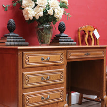 Load image into Gallery viewer, Antique French Oak Desk with Three Side Drawers Single Top Drawer Knee Hole and Key. B12812
