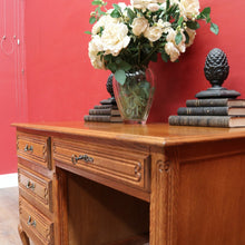 Load image into Gallery viewer, Antique French Oak Desk with Three Side Drawers Single Top Drawer Knee Hole and Key. B12812
