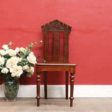 Load image into Gallery viewer, Antique Australian Cedar Hall Chair with Carved Gothic / Church Architectural Back. B13097
