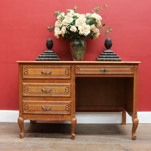 Load image into Gallery viewer, Antique French Oak Desk with Three Side Drawers Single Top Drawer Knee Hole and Key. B12812
