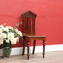 Load image into Gallery viewer, Antique Australian Cedar Hall Chair with Carved Gothic / Church Architectural Back. B13097
