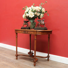 Load image into Gallery viewer, x SOLD Antique French Country Farmhouse Hall Table with Cross Stretcher Base Reeded Legs and Decorative Carved Motif. B12714
