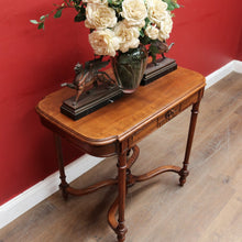 Load image into Gallery viewer, x SOLD Antique French Country Farmhouse Hall Table with Cross Stretcher Base Reeded Legs and Decorative Carved Motif. B12714
