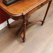 Load image into Gallery viewer, x SOLD Antique French Country Farmhouse Hall Table with Cross Stretcher Base Reeded Legs and Decorative Carved Motif. B12714
