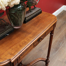 Load image into Gallery viewer, x SOLD Antique French Country Farmhouse Hall Table with Cross Stretcher Base Reeded Legs and Decorative Carved Motif. B12714
