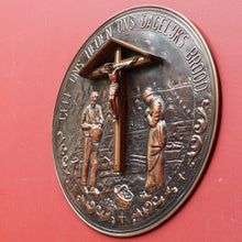 Load image into Gallery viewer, Decorative Dutch Copper Wall Hanging with Religious Scene Crucifix and Inscription. B12858

