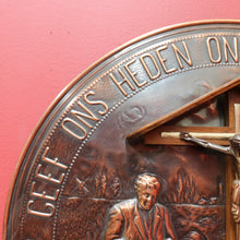Load image into Gallery viewer, Decorative Dutch Copper Wall Hanging with Religious Scene Crucifix and Inscription. B12858
