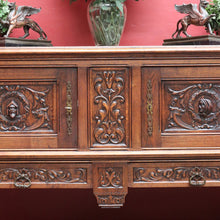 Load image into Gallery viewer, Antique French Two Door Oak Cabinet with Drawers Tier Base Carved Detail and Key. B12852
